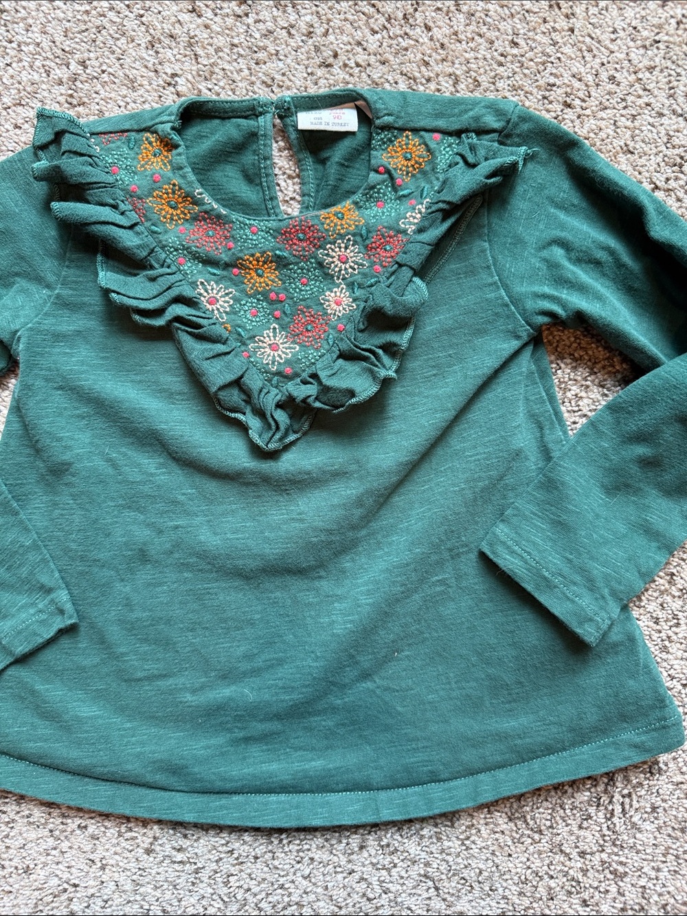 Zara | Green Ruffle Embroidered Long-Sleeve Top